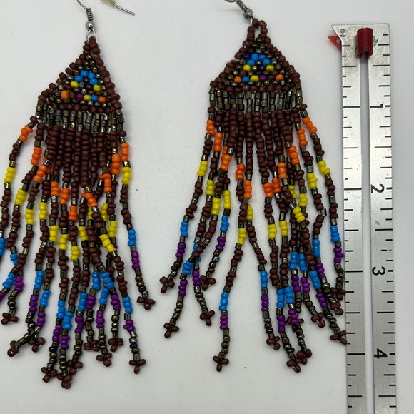 Boho Multicolored Besded pierced earrings with stoppers - Picture 3 of 5